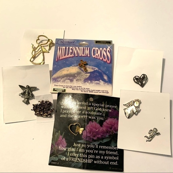Vintage Angel Cross Heart Theme Pin Brooches Gold & Silver Lot of 8 - Picture 1 of 8